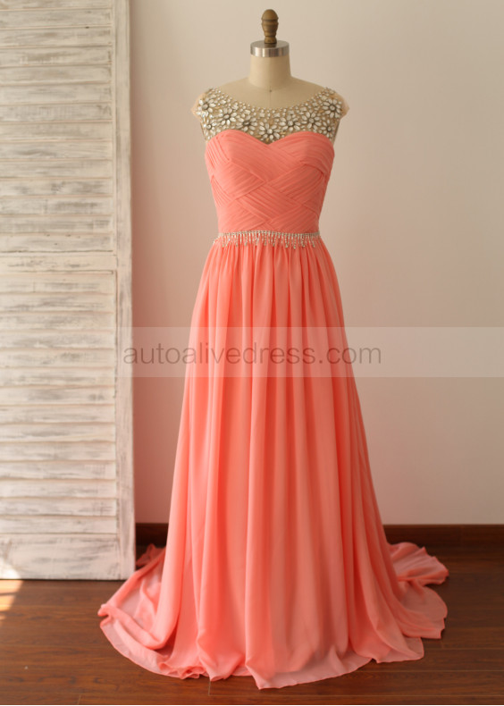 Beaded Ruched Chiffon Gorgeous Prom Dress